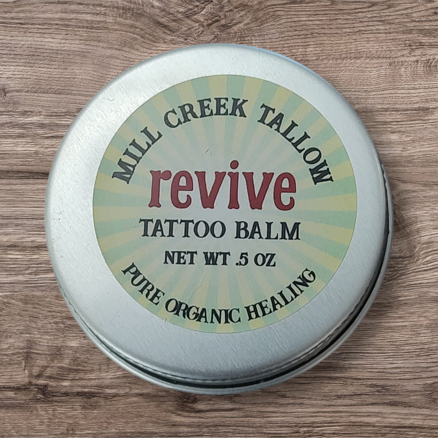 tallow tattoo balm revive sweet orange clove bergamot Mill Creek Tallow whipped tallow .5 oz tin tattoo salve
