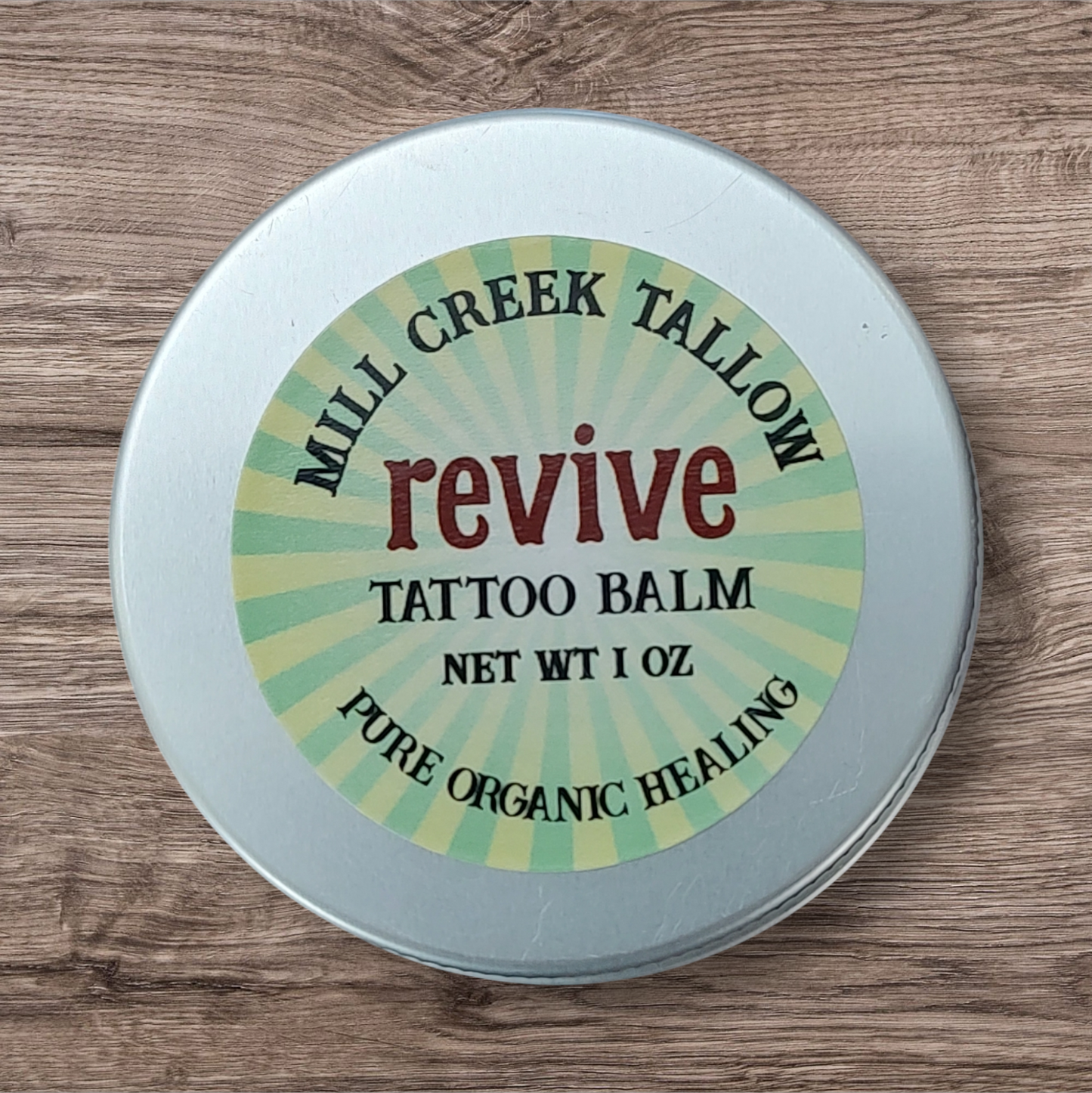 tallow tattoo balm revive sweet orange clove bergamot whipped tallow Mill Creek Tallow 1 oz tin tattoo salve